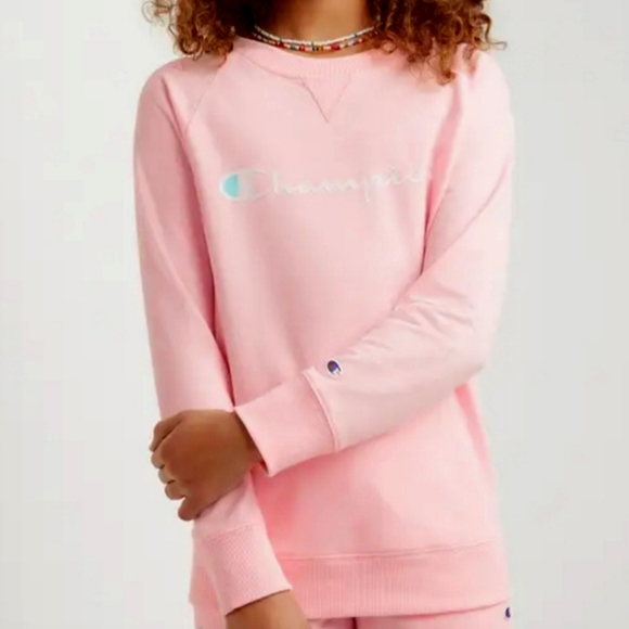 NWT, CHAMPION Girl's Classic Pink Pullover Sweatshirt, Large - Picture 1 of 9